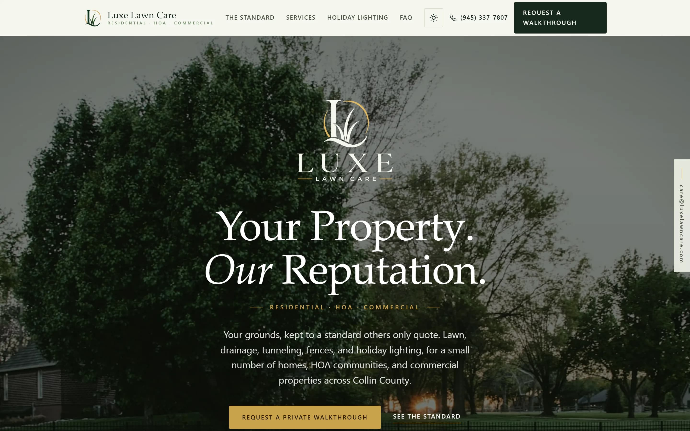 Screenshot of the Luxe Lawn Care website